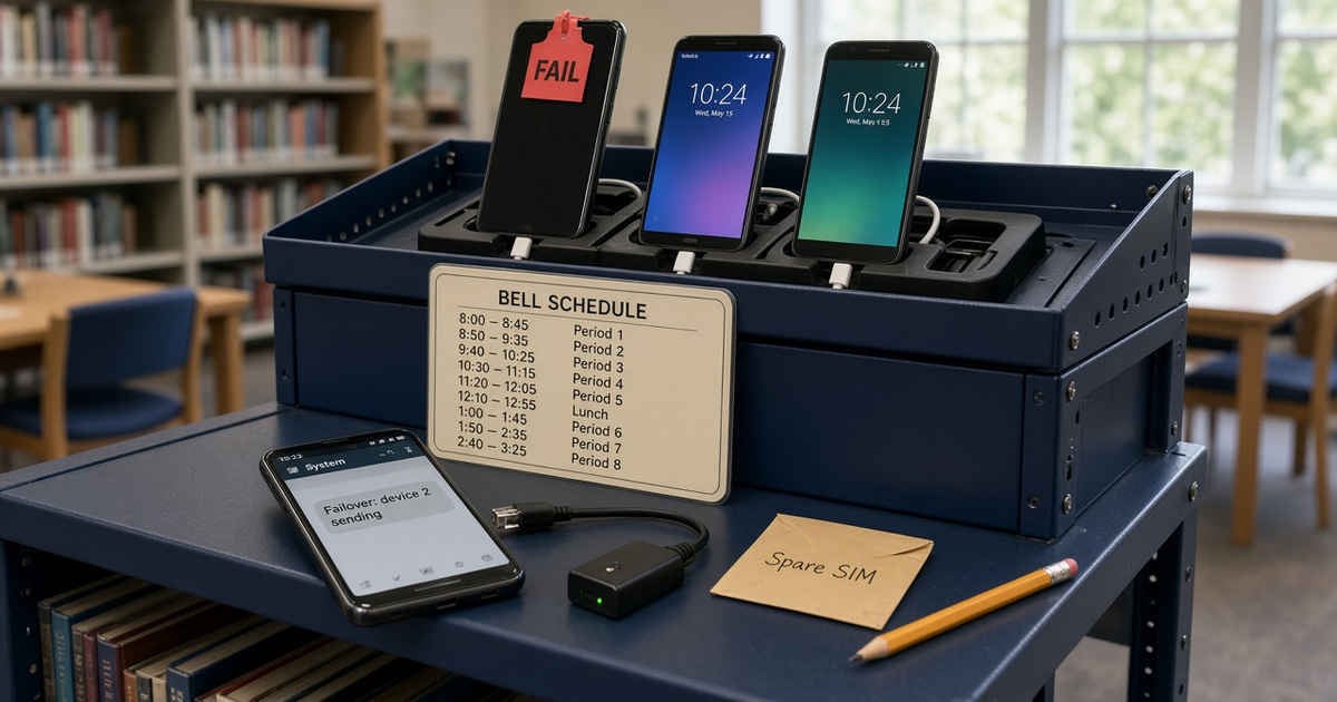 Featured illustration for Android SMS Gateway Scenario 1648: Edtech multi-device failover in practice
