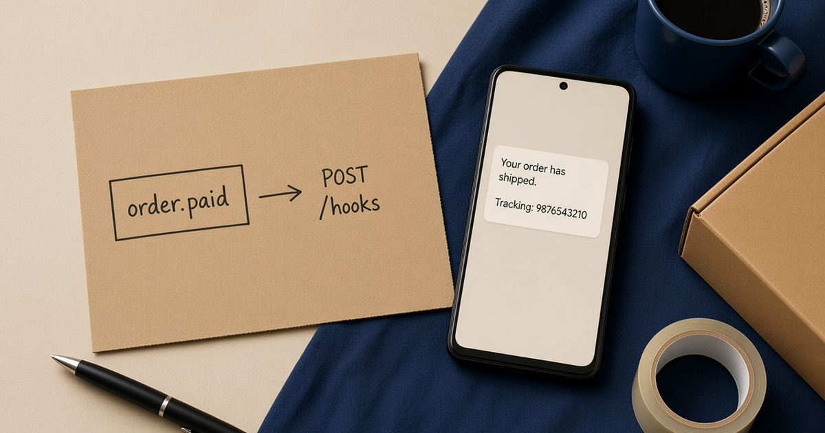 Featured illustration for Android SMS Gateway Scenario 793: Ecommerce webhooks in practice