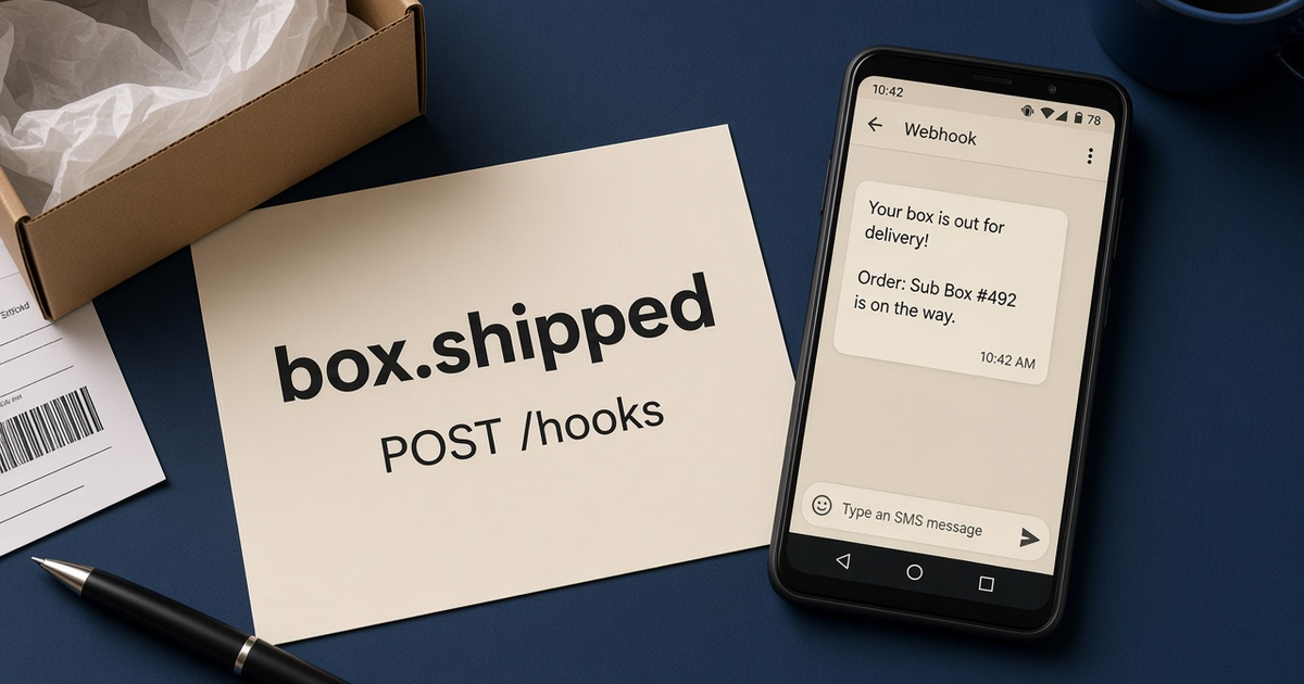 Featured illustration for Android SMS Gateway Scenario 889: Ecommerce webhooks in practice