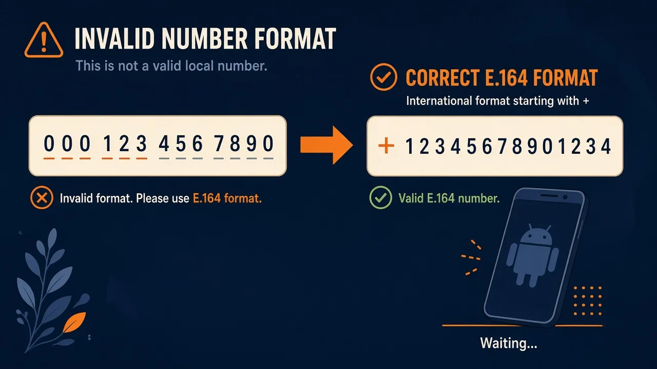 Featured illustration for Android SMS Gateway Troubleshooting: Invalid number format