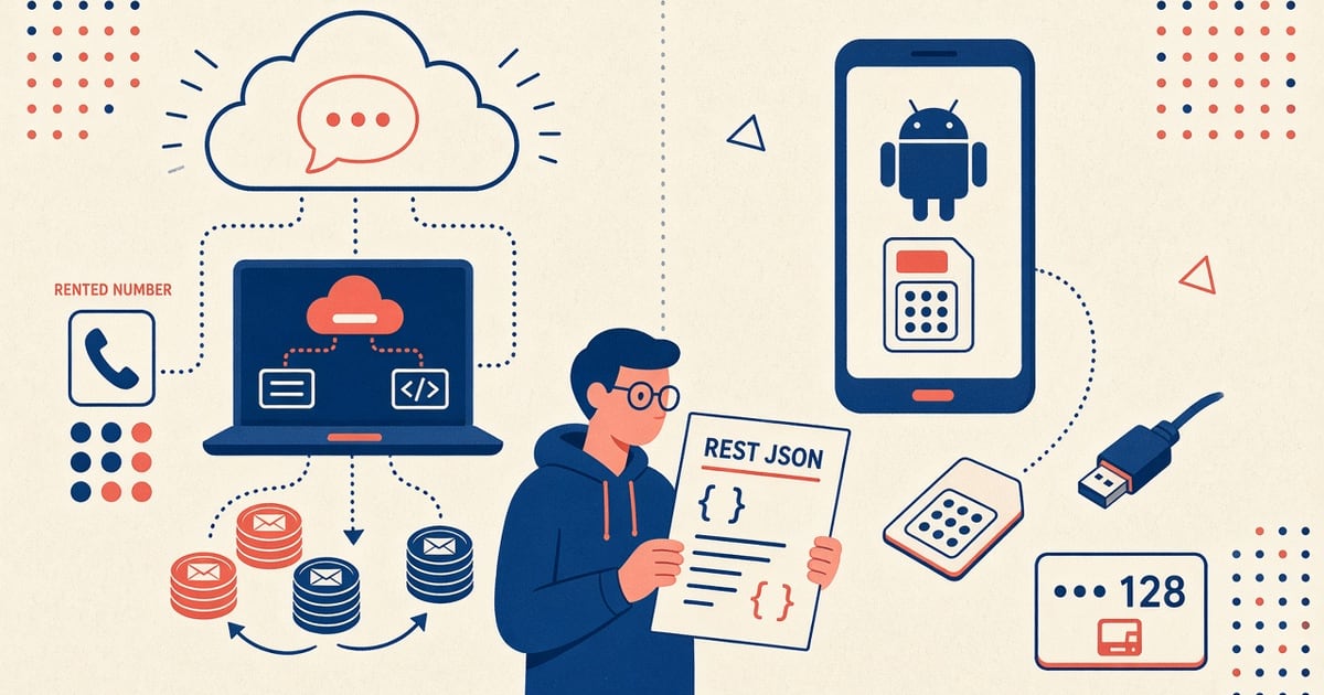 Featured illustration for generic CPaaS vs Android SMS Gateway: Developer Experience